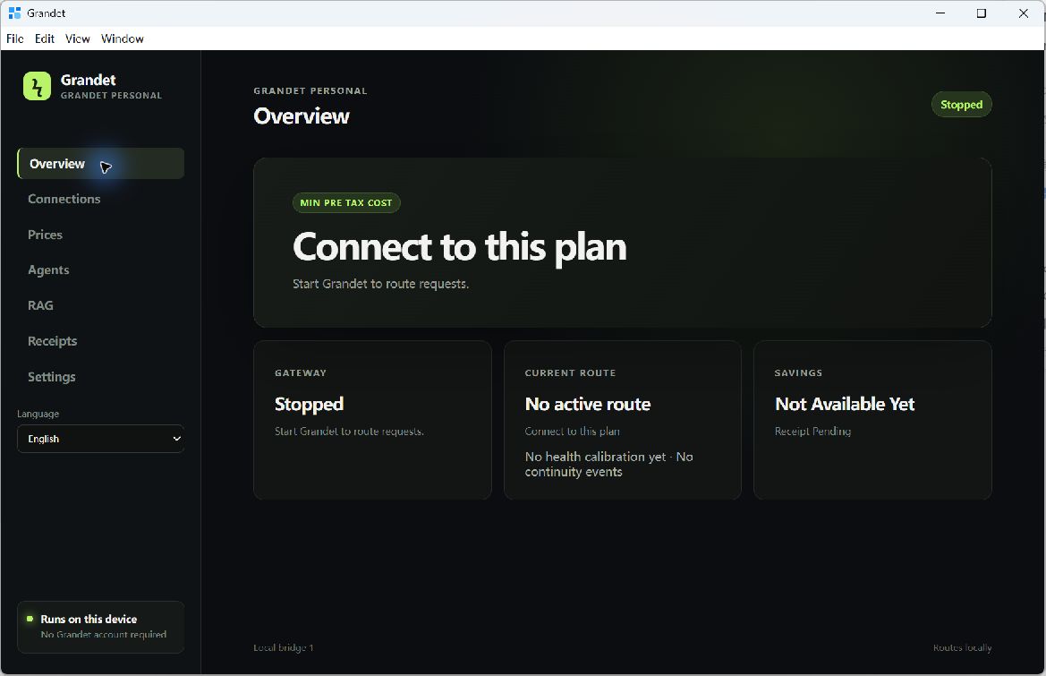 Grandet Personal overview with no connected route